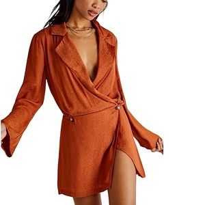 Free People Simone Wrap Mini Dress in Cinnaber Size XS NWT
